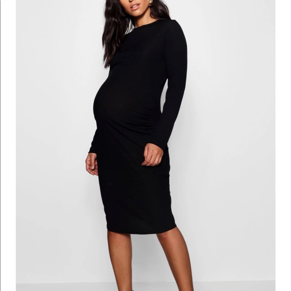 NWT Maternity Long Sleeve Rib Crew Bodycon Dress